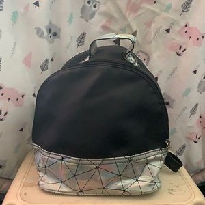 Black and chrome mini back pack with back straps